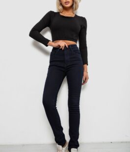 Джинсы женские однотонные на флисе, цвет темно-синий, 244RS017