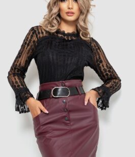 Блуза женская классическая гипюровая, цвет черный, 204R156