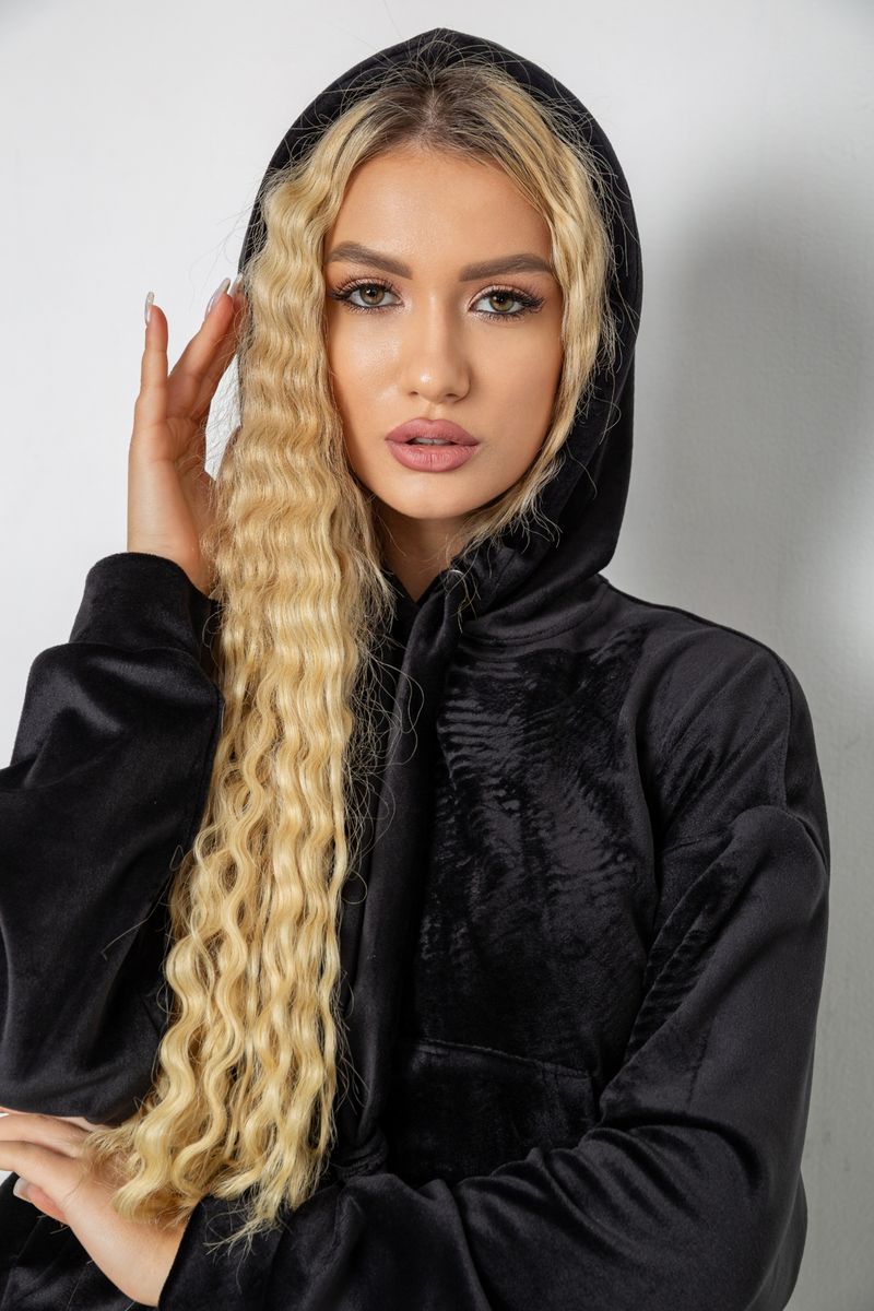 Спортивный костюм женский велюровый, цвет черный, 241R2001-20 — изображение 6