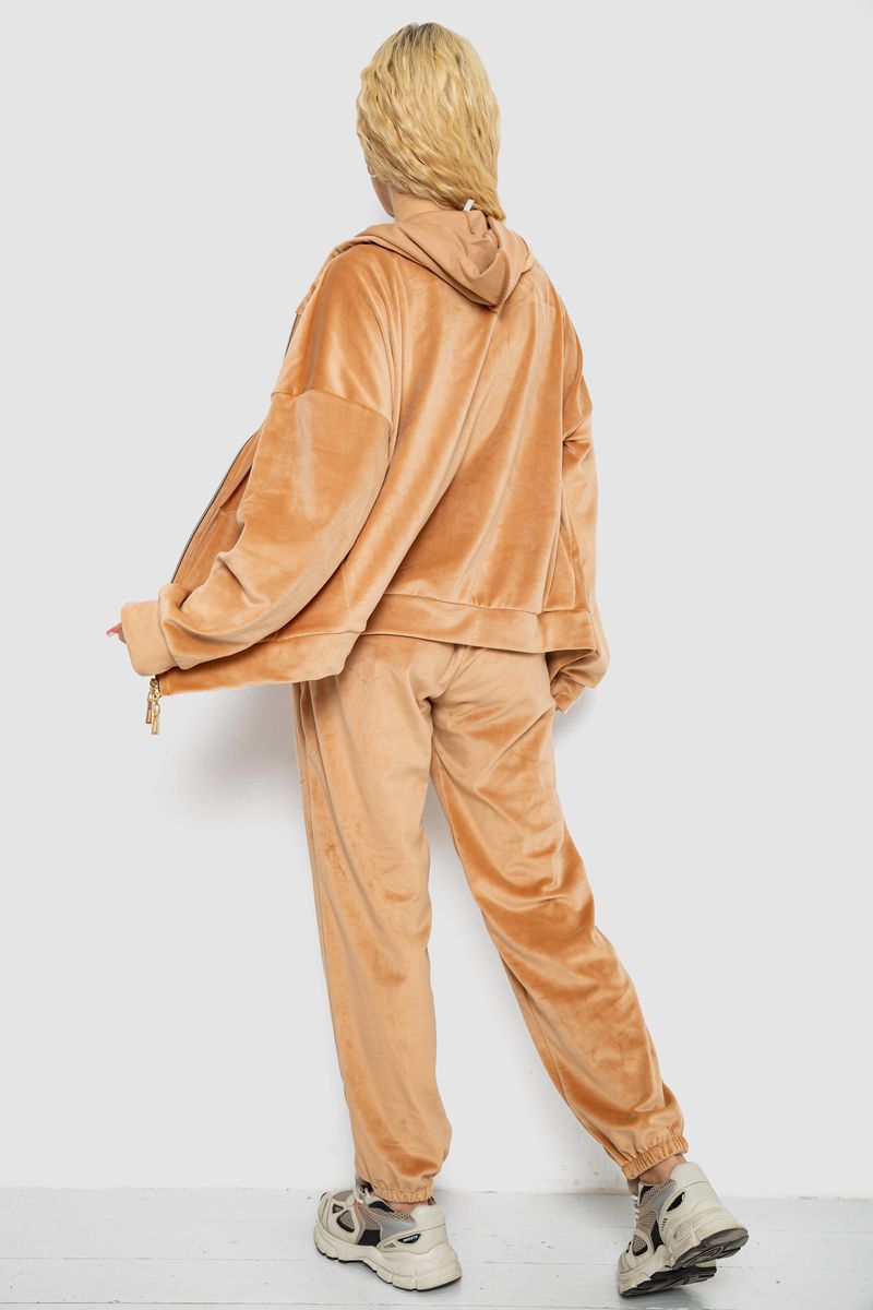 Спортивный костюм женский велюровый, цвет темно-бежевый, 238R107-1 — изображение 4