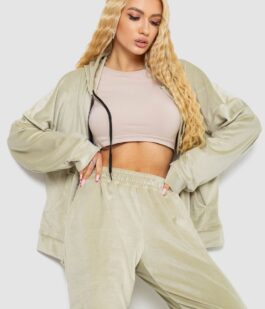 Спортивный костюм женский велюровый, цвет светло-оливковый, 238R107-1