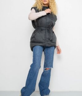 Жилет женский с капюшоном, цвет темно-зеленый, 207R2016