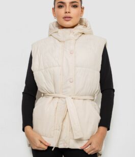 Жилет женский с капюшоном, цвет светло-бежевый, 207R2016