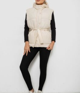 Жилет женский с капюшоном, цвет светло-бежевый, 207R2016