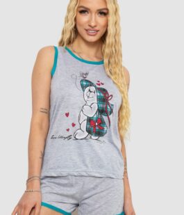 Пижама женская с принтом, цвет серо-бирюзовый, 238RB40