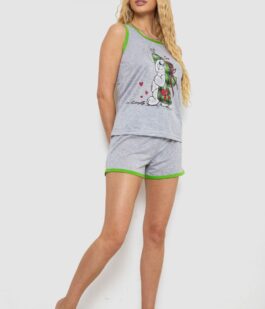 Пижама женская с принтом, цвет серо-салатовый, 238RB40
