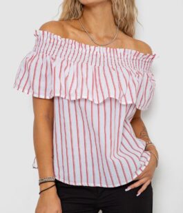 Блуза в полоску, цвет бело-красный, 244R302-1