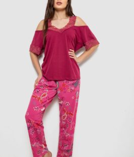 Пижама женская с принтом, цвет бордовый, 243R1600-015