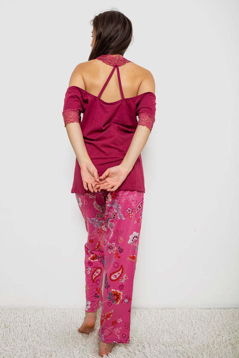 Пижама женская с принтом, цвет бордовый, 243R1600-015 — изображение 4