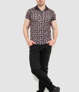 Поло мужское с принтом, цвет черный, 214R7003-1