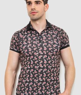 Поло мужское с принтом, цвет черный, 214R7003-1