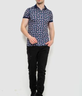 Поло мужское с принтом, цвет темно-синий, 214R7003-1