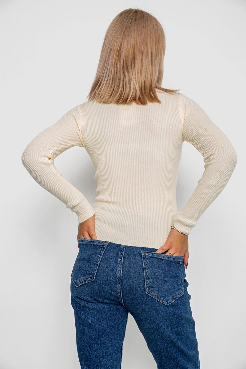 Кофта женская на молнии в рубчик, цвет кремовый, 204R003 — изображение 4
