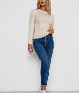 Кофта женская на молнии в рубчик, цвет кремовый, 204R003