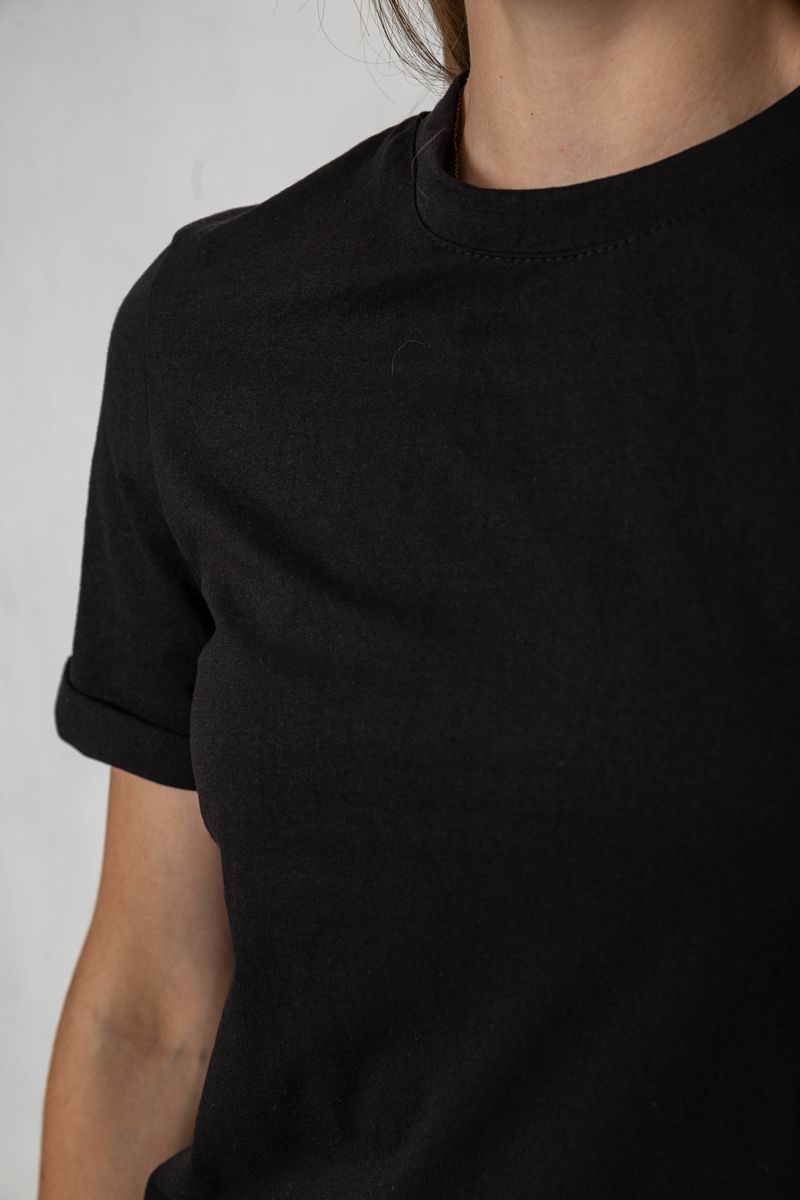 Футболка женская однотонная, цвет черный, 238R111-1 — изображение 5