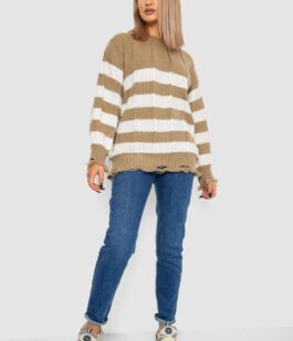 Свитер женский в полоску, цвет бежево-белый, 244RA111