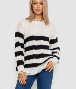 Свитер женский в полоску, цвет бело-черный, 244RA111
