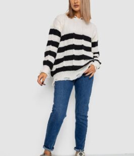 Свитер женский в полоску, цвет бело-черный, 244RA111