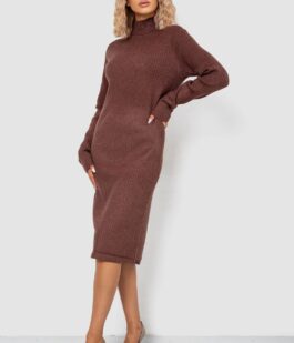 Платье вязаное однотонное, цвет коричневый, 244R664