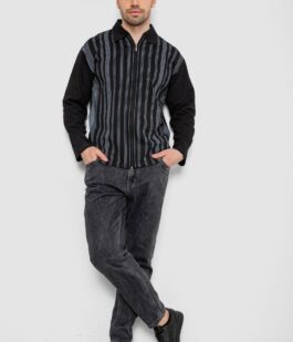 Кофта мужская на молнии в полоску, цвет черный, 238R123