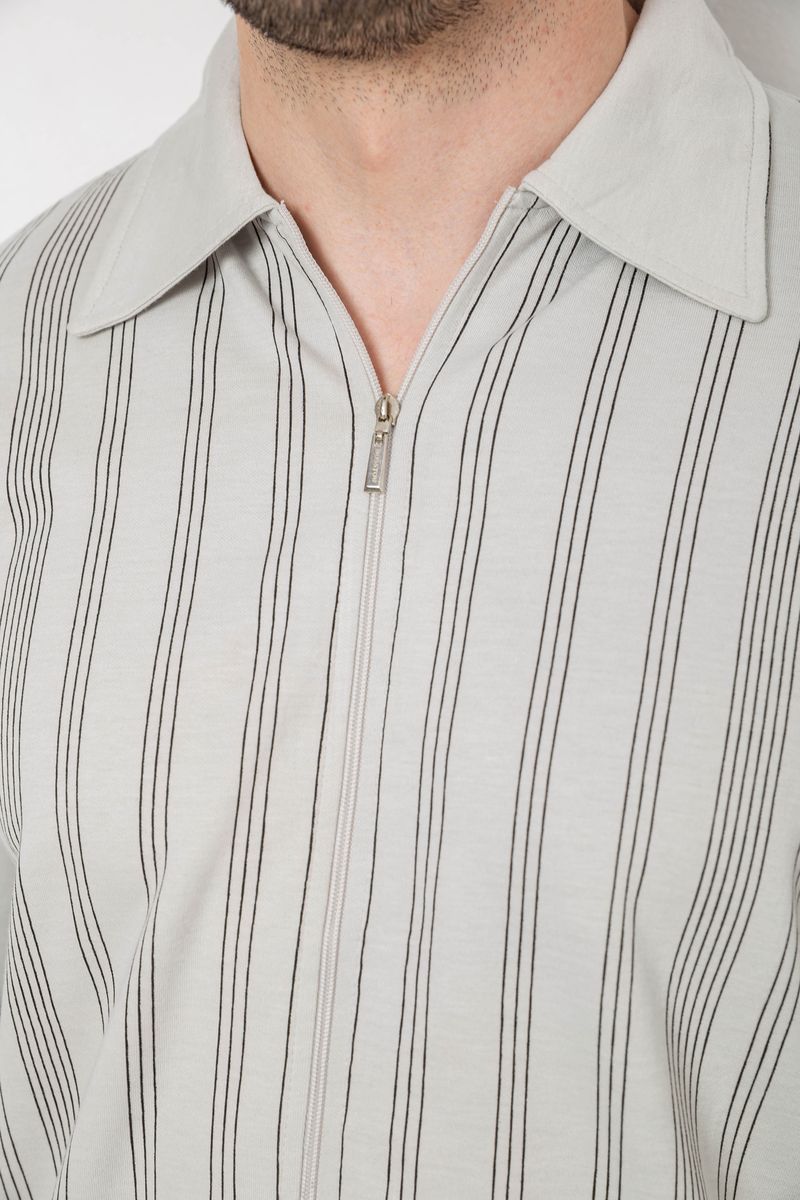 Кофта мужская на молнии в полоску, цвет светло-оливковый, 238R123 — изображение 5