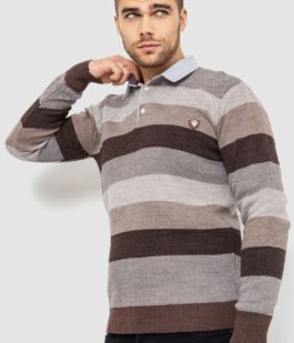 Свитер-обманка мужской в полоску, цвет бежево-коричневый, 161R901-1