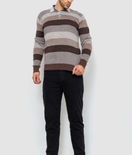Свитер-обманка мужской в полоску, цвет бежево-коричневый, 161R901-1