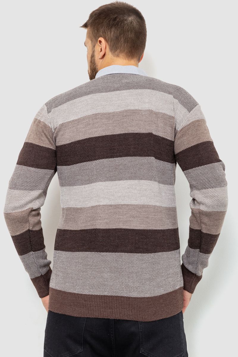 Свитер-обманка мужской в полоску, цвет бежево-коричневый, 161R901-1 — изображение 4
