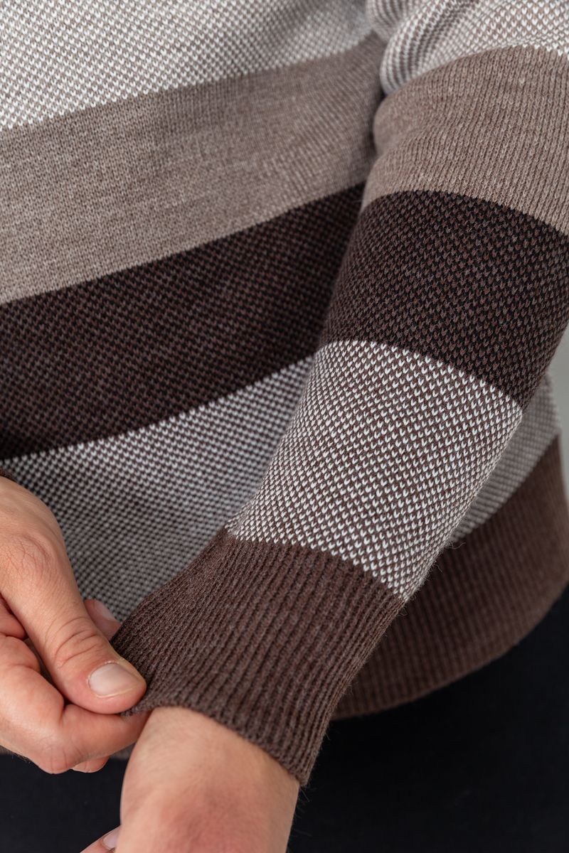 Свитер-обманка мужской в полоску, цвет бежево-коричневый, 161R901-1 — изображение 5