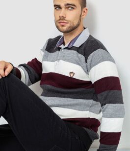 Свитер-обманка мужской в полоску, цвет серо-молочный, 161R901-1