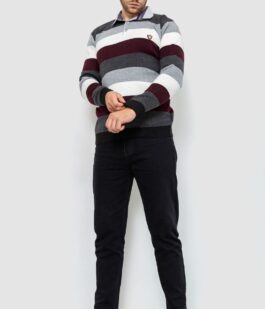 Свитер-обманка мужской в полоску, цвет серо-молочный, 161R901-1