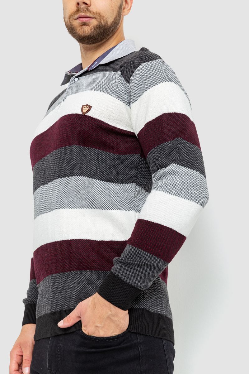 Свитер-обманка мужской в полоску, цвет серо-молочный, 161R901-1 — изображение 4