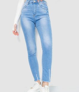 Джинсы женские с потертостями, цвет голубой, 214R1530