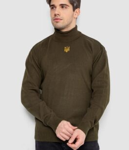 Гольф мужской с вышивкой тризубец, цвет хаки, 161R010