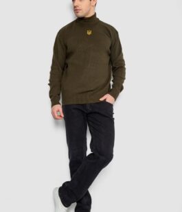 Гольф мужской с вышивкой тризубец, цвет хаки, 161R010