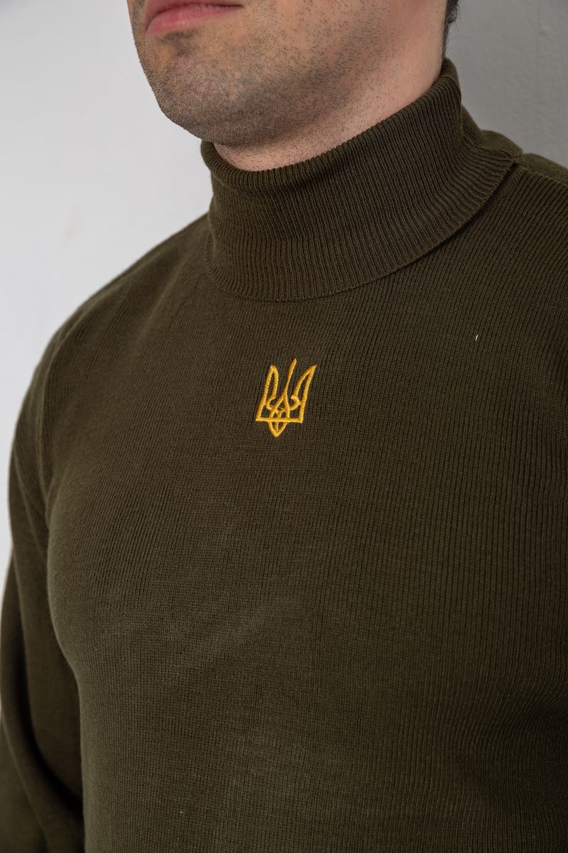 Гольф мужской с вышивкой тризубец, цвет хаки, 161R010 — изображение 5