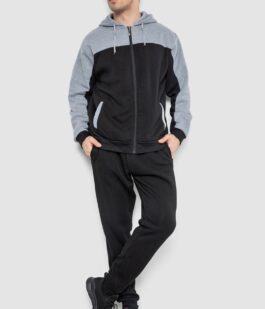 Спортивный костюм мужской на флисе, цвет черно-серый, 244R9140