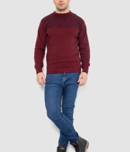 Свитер мужской в полоску, цвет бордовый, 161R1029