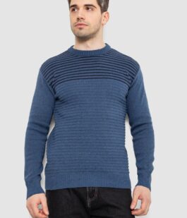 Свитер мужской в полоску, цвет джинс, 161R1029