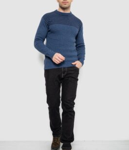 Свитер мужской в полоску, цвет джинс, 161R1029
