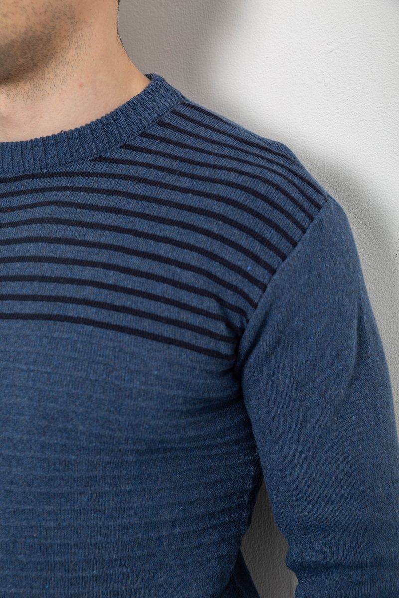 Свитер мужской в полоску, цвет джинс, 161R1029 — изображение 5