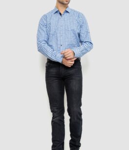 Рубашка мужская в клетку, цвет бело-голубой, 214R117-35-198