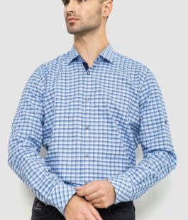 Рубашка мужская в клетку, цвет бело-голубой, 214R117-35-198