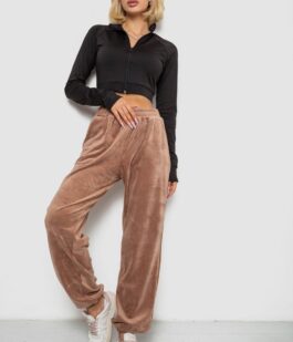 Спортивные штаны женские велюровые, цвет бежевый, 238R58646