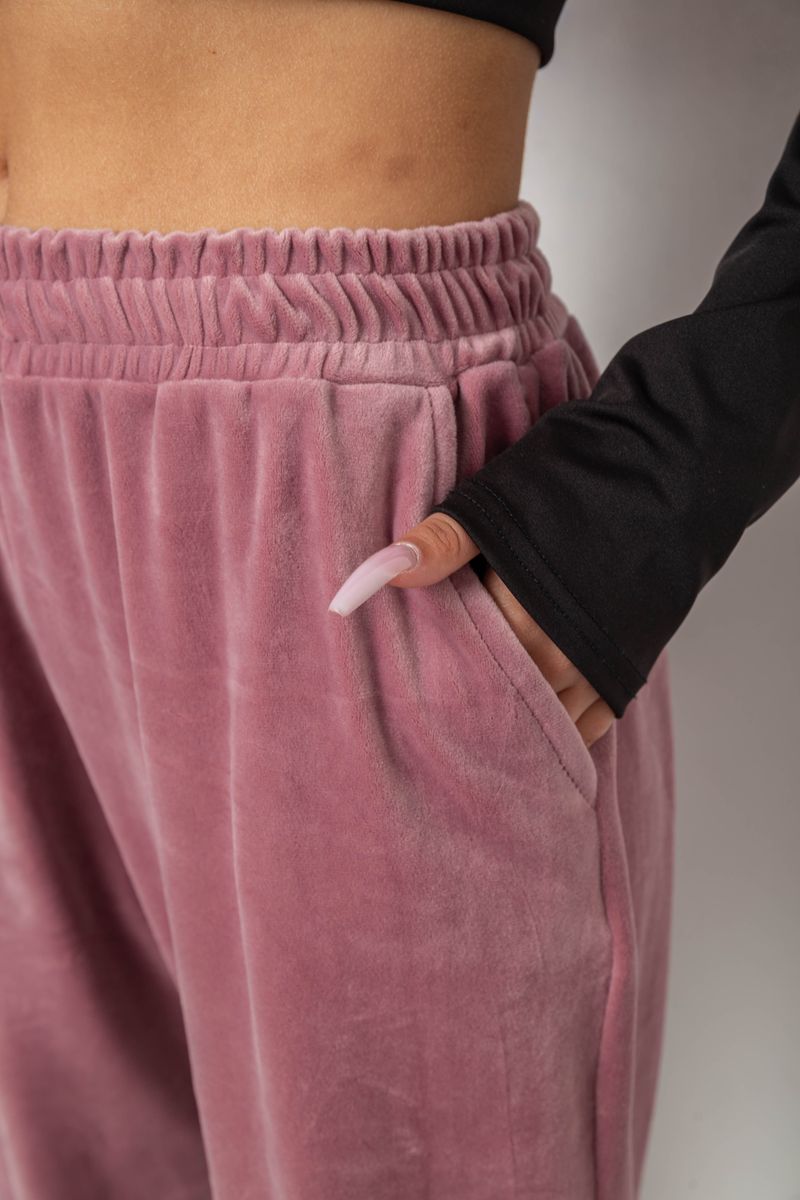 Спортивные штаны женские велюровые, цвет пудровый, 238R58646 — изображение 5