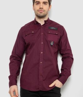 Рубашка мужская однотонная с принтом, цвет бордовый, 186R01