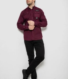 Рубашка мужская однотонная с принтом, цвет бордовый, 186R01