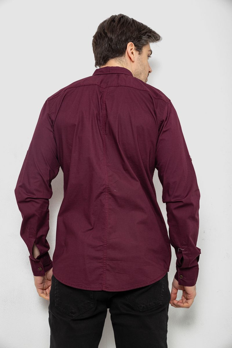 Рубашка мужская однотонная с принтом, цвет бордовый, 186R01 — изображение 4