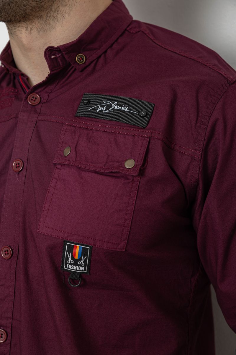Рубашка мужская однотонная с принтом, цвет бордовый, 186R01 — изображение 5