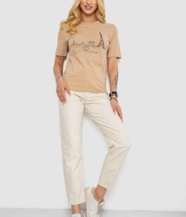 Футболка женская с принтом, цвет бежевый, 241R132